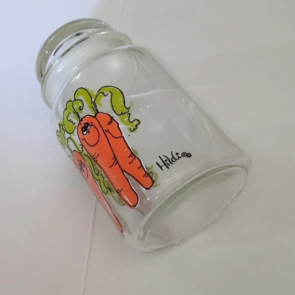 Vintage Anchor Hocking Hildi Anthropomorphic Carrots Glass Canister/Storage